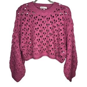 ZENANA Pink Multicolor Speckled Open Knit Oversized Cropped Sweater S/M NWOT